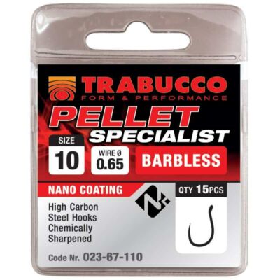 Trabucco Pellet Specialist Barbless 15db, szakáll nélküli horog